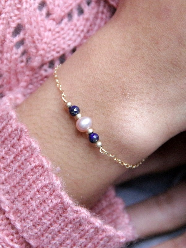 Bracelet Azena gold filled lapis lazuli et perle d'eau douce