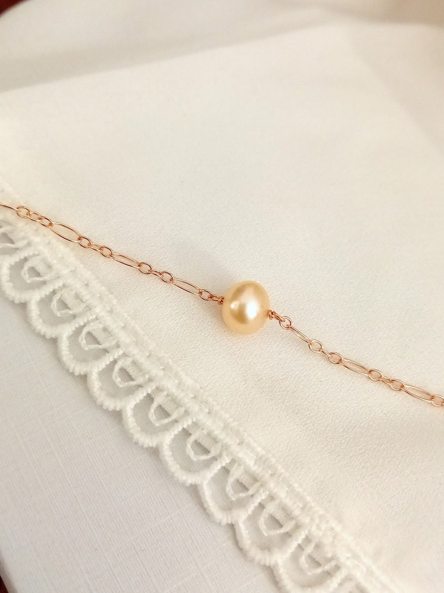 Bracelet Alba rose gold filled et perle de culture pêche mailles alternées