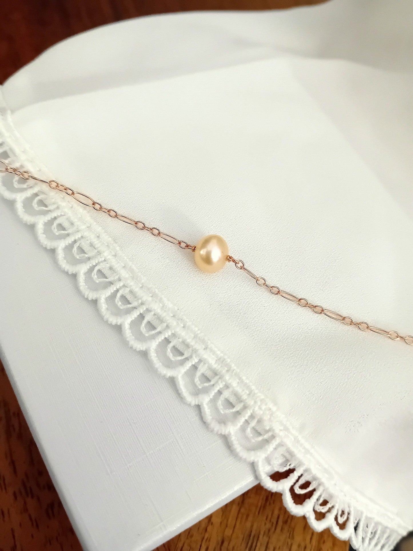 Bracelet Alba rose gold filled et perle de culture pêche mailles alternées