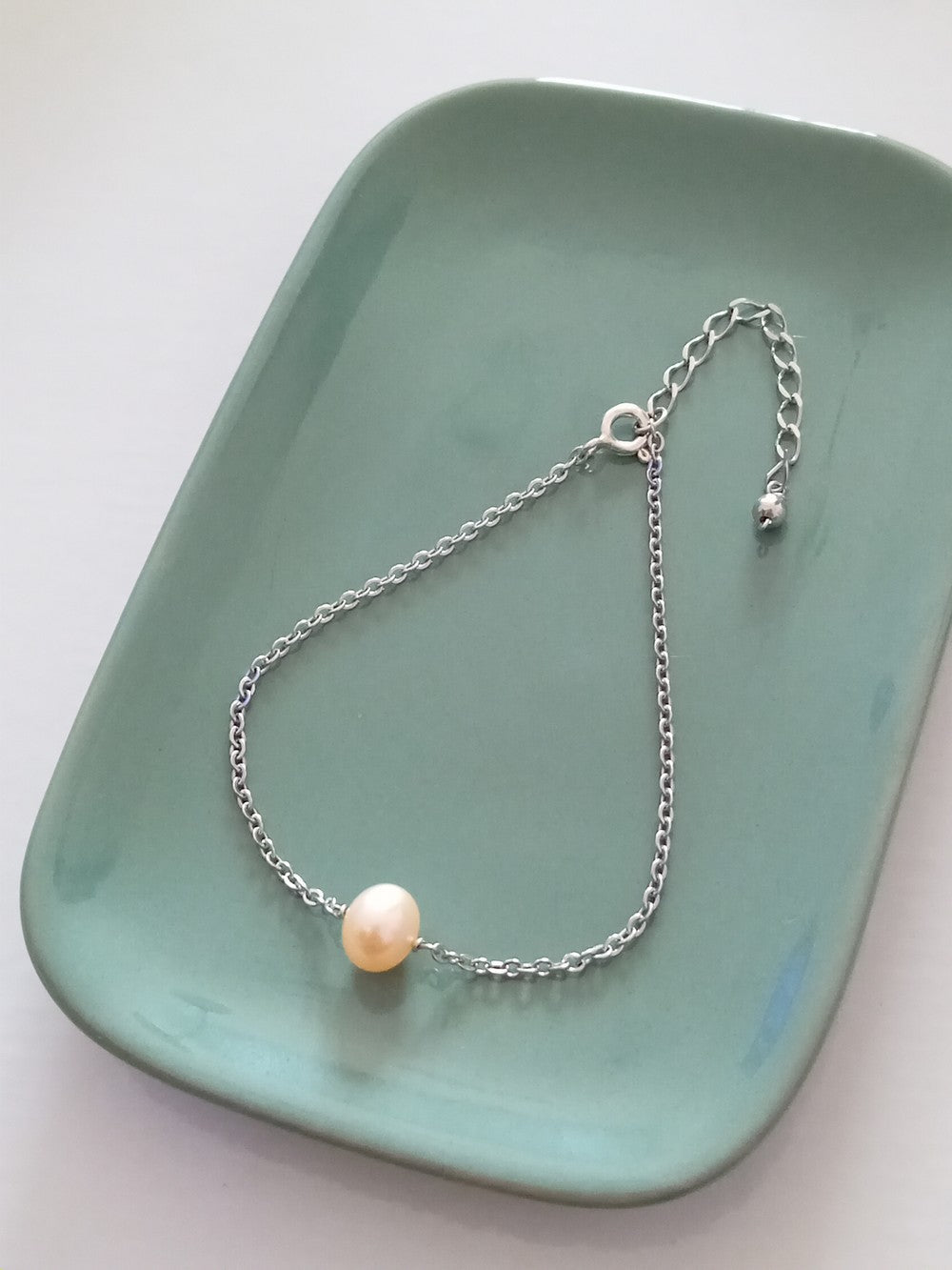 Bracelet Nilé perle d'eau douce pêche et acier inoxydable argenté