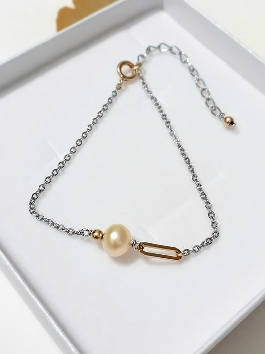 Bracelet Tilda perle d'eau pêche en acier inoxydable et gold filled