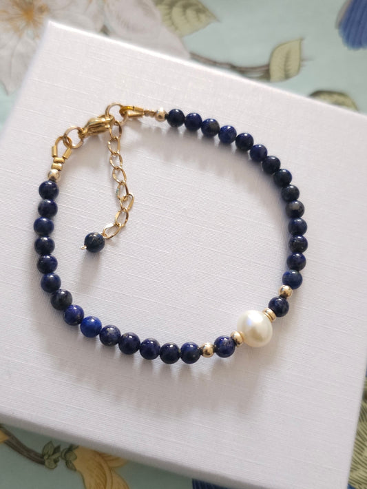 Bracelet Estéban perles en lapis lazuli et perle de culture