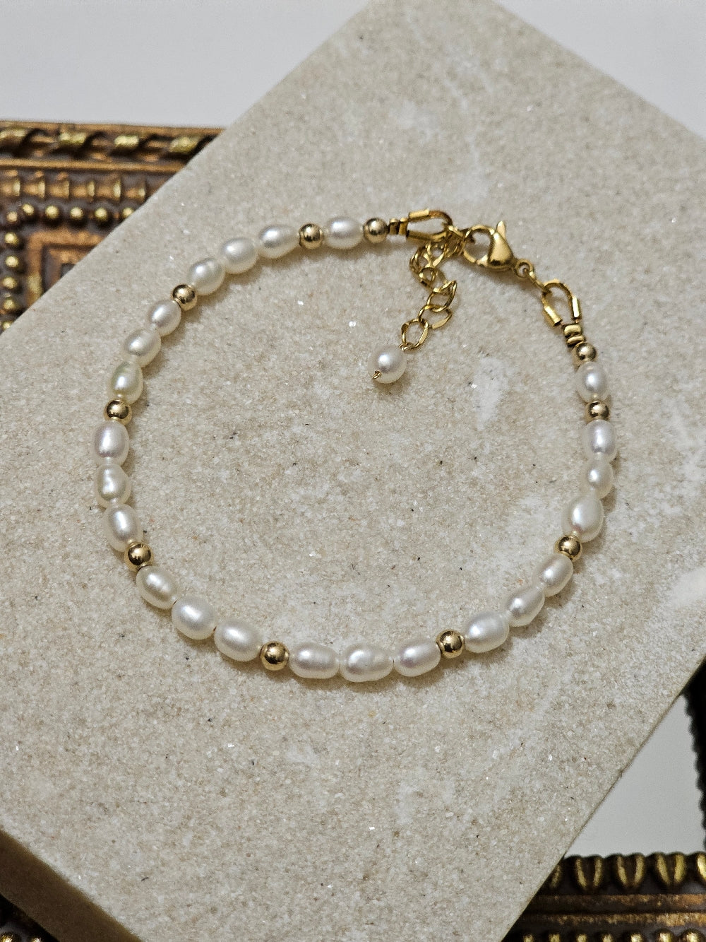 Bracelet perles de culture grains de riz et perles gold filled Kelane